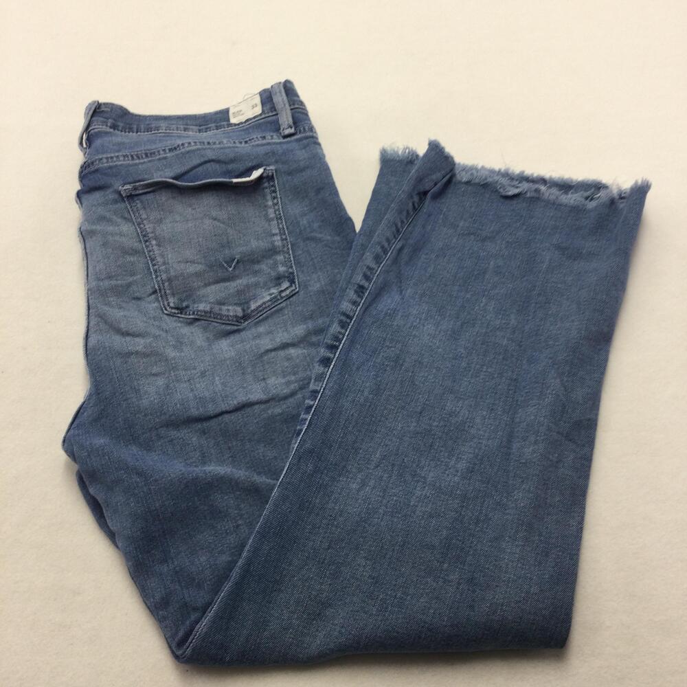 Hudson Blair High Rise Straight Crop Jeans Womens 33 Blue Medium Wash Frayed Hem